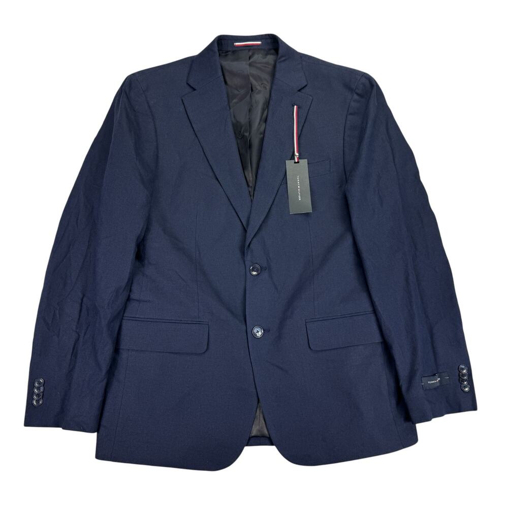 Tommy Hilfiger Mens Conrad Modern Fit Linen Blend Sport Coat Navy Blue 40R